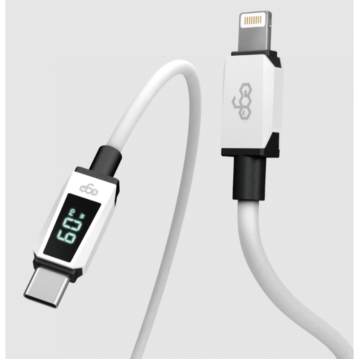 EGO Wiry Max2 60W C to Lightning充電線 (極白): 蘋果MFi認證、即時瓦特顯示、矽膠材質